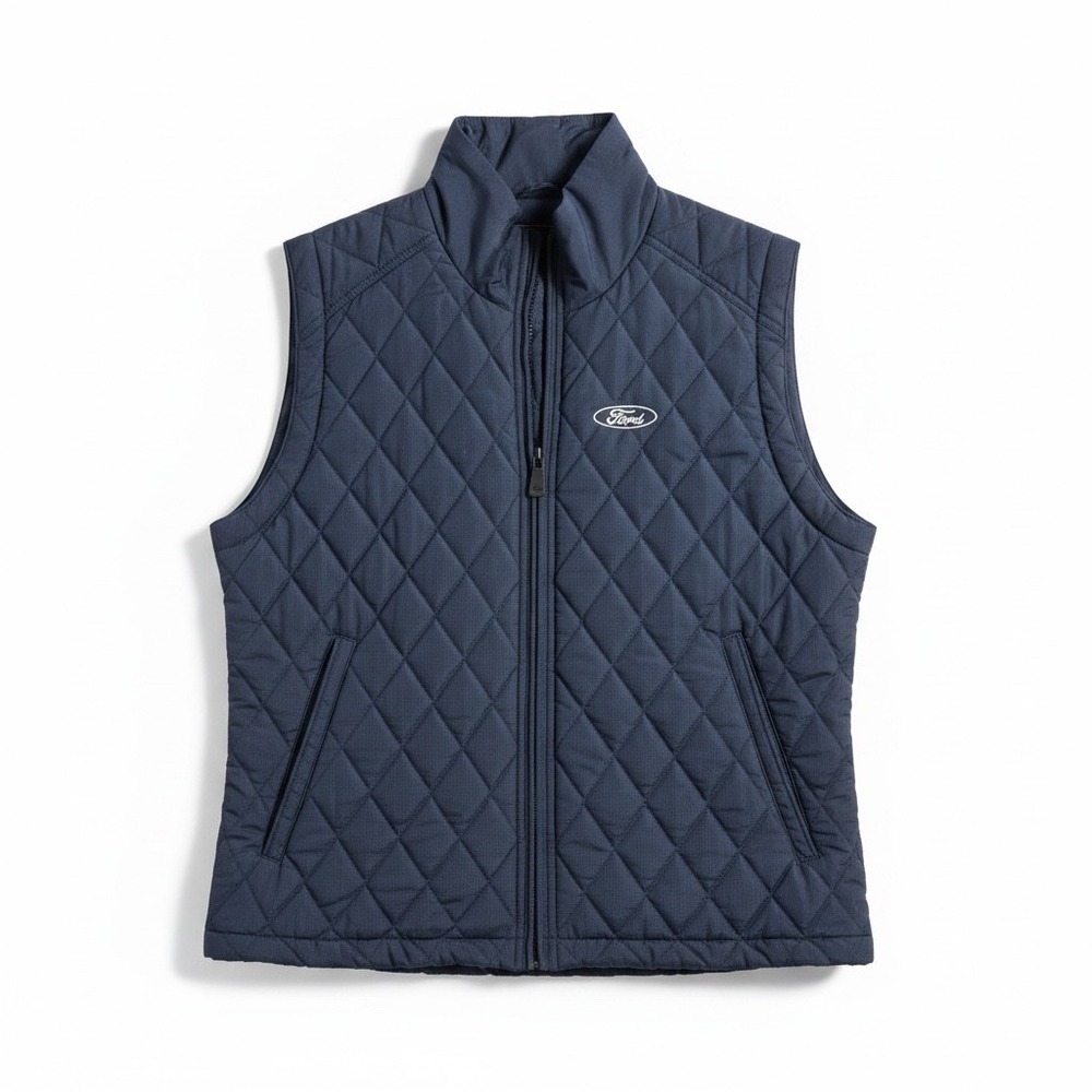 Ford Motor Company Classics Quilted Vest Mens Medium Navy Blue Excellent Zip Up
